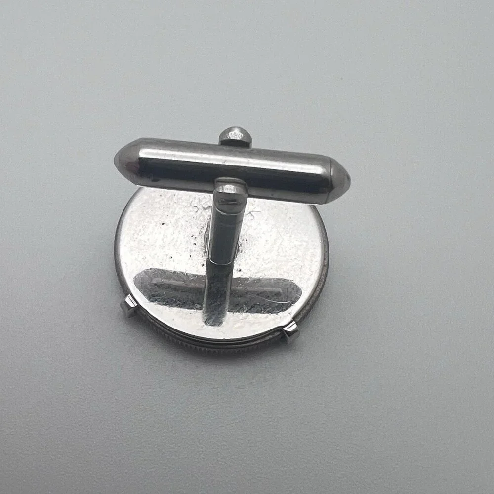 GREECE Coin Cuff Links Repurposed Vintage Greek‎ 50 Lepta Silver Tone Coins